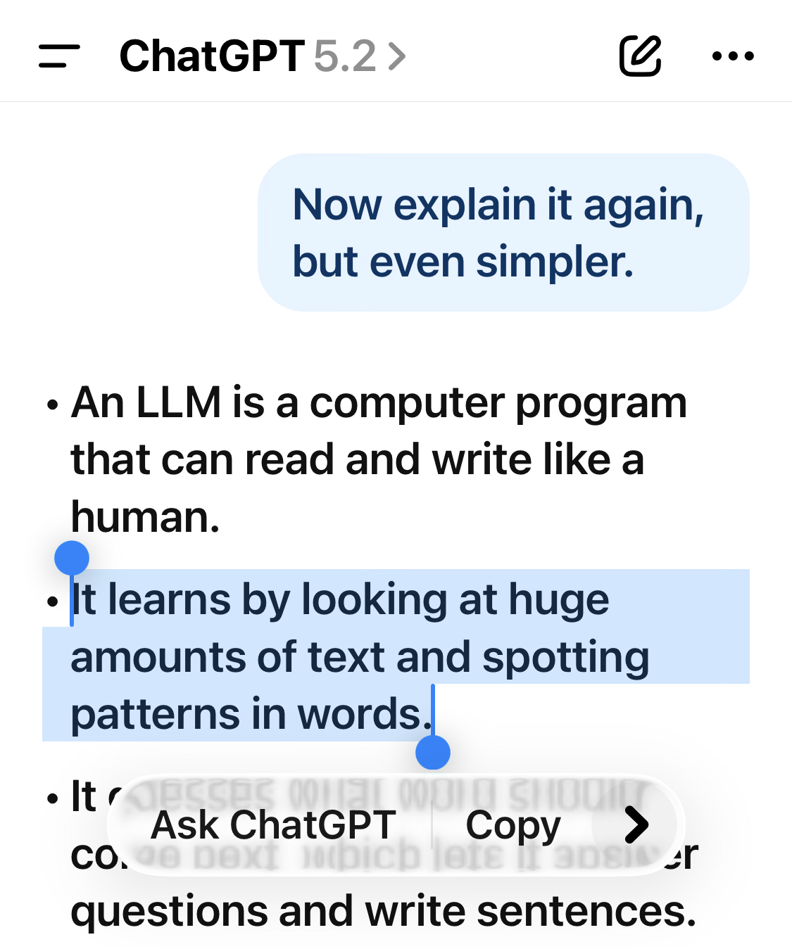 Copying text (highlight + copy)